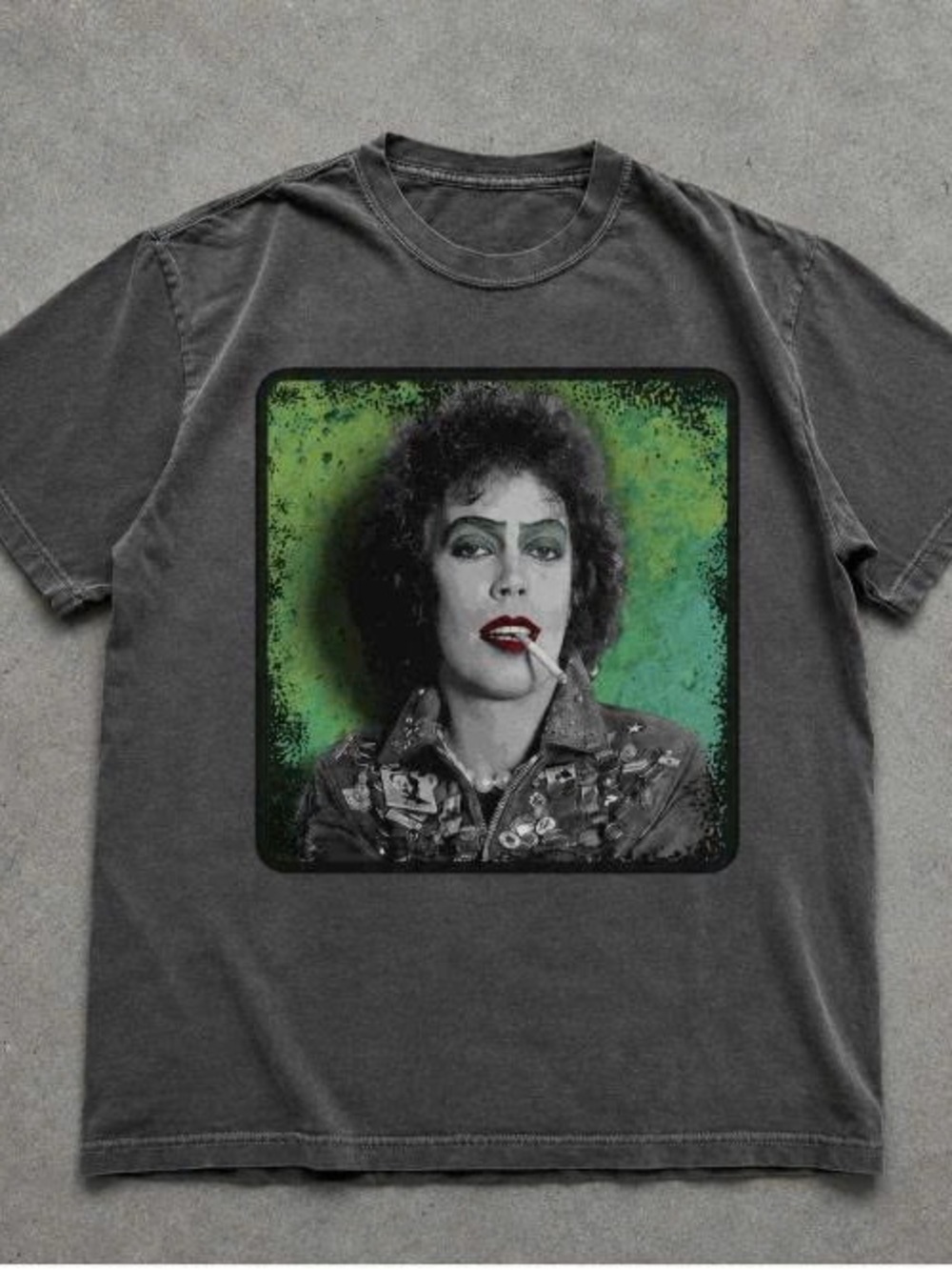 Black Short-Sleeve Tee with Green Portrait Graphic
